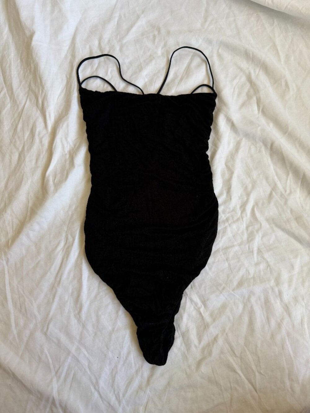 SHEIN Black Ruched Strappy Bodysuit Square Neck Sleeveless Going Out Party Club